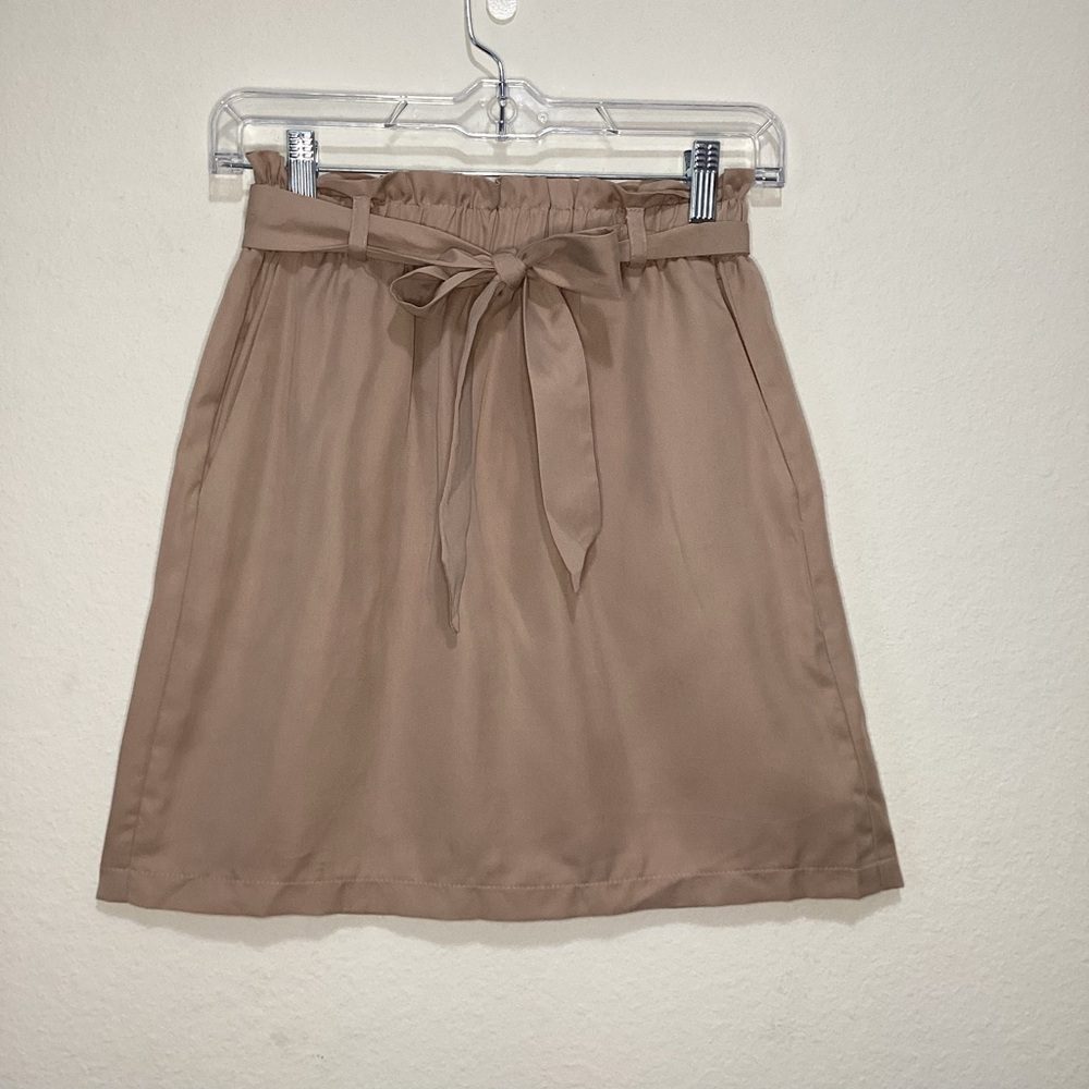 Topshop Elegant Tan Skirt with Bow Detail